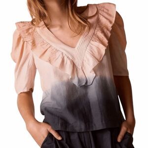 ST. ROCHE Women’s Pink Black Ombre Ruffle V-Neck Silk Blend Top Size 4